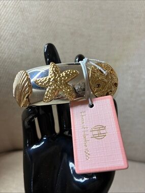 House of Harlow 1960 Silver Cuff with Gold Nautical Accents